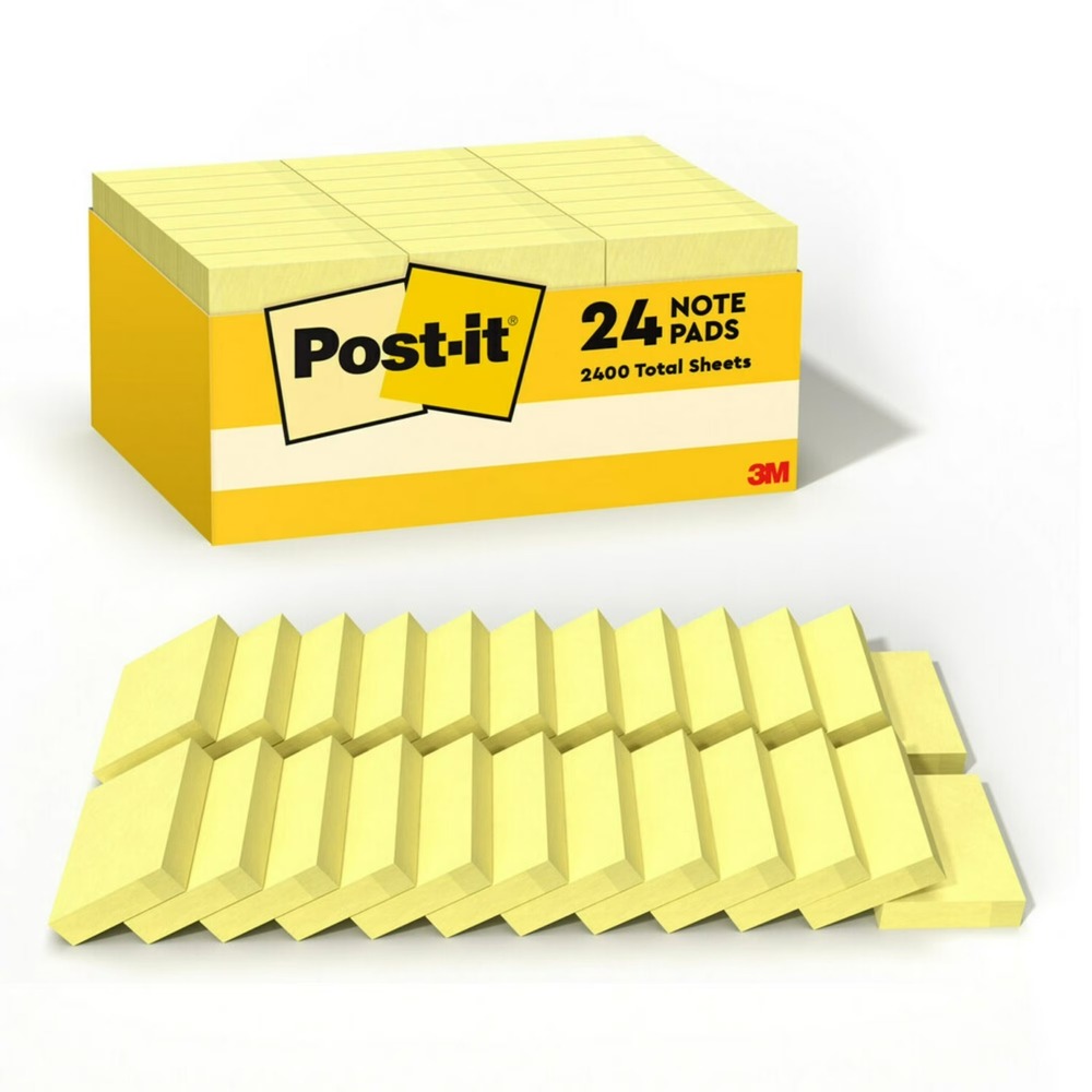 Post-It Notes Value Pack 1.5 in x 2 in Canary Yellow 100 Sheets/Pad 24 Pads 2400
